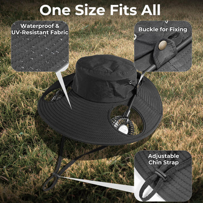 AMACOOL 2-in-1 Hands-free Hat Fan with Detachable Neck Fan, UPF 50+ Wide Brim Sun Hat, 3-Speed Adjustable, 2600mAh Rechargeable Fishing Essentials for Men Women Camping Travel Delivery Outdoor-Black