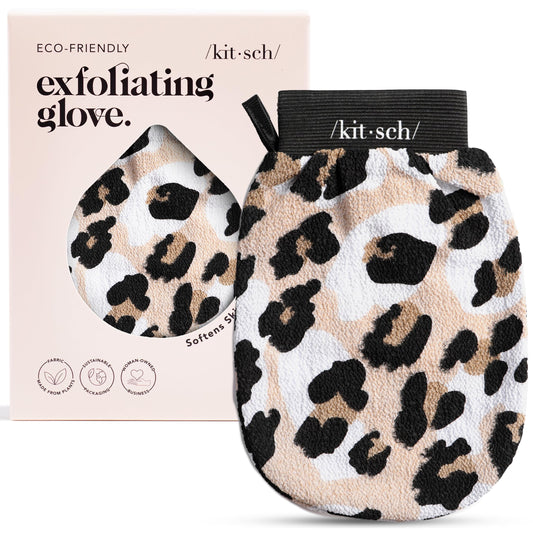 Kitsch Exfoliating Glove – Korean Exfoliating Mitt & Deep Exfoliating Body Scrubber for Shower, Bath | Body Exfoliator, Dead Skin Remover | Skin Care for Smooth, Renewed Skin - 1pc, Leopard
