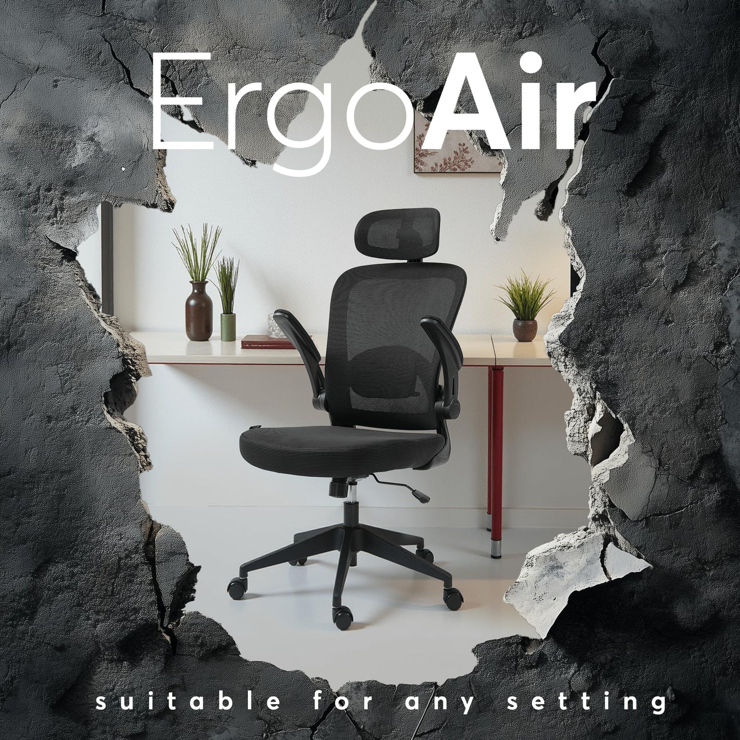 Oline ErgoAir Ergonomic Office Chair – Adjustable Lumbar Support, Flip-Up Armrests, Mesh Computer Desk Chair, Swivel Rolling Executive Gaming Chair for Home & Office (Black)