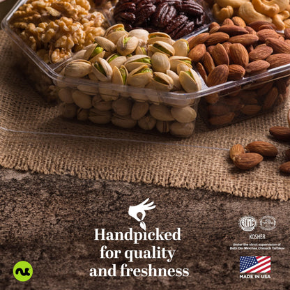 NUT CRAVINGS - Mixed Nuts Gift Basket in Red Gold Box (7 Assortments, 1 LB) Food Arrangement, Healthy Snack Care Package, Food Assortments