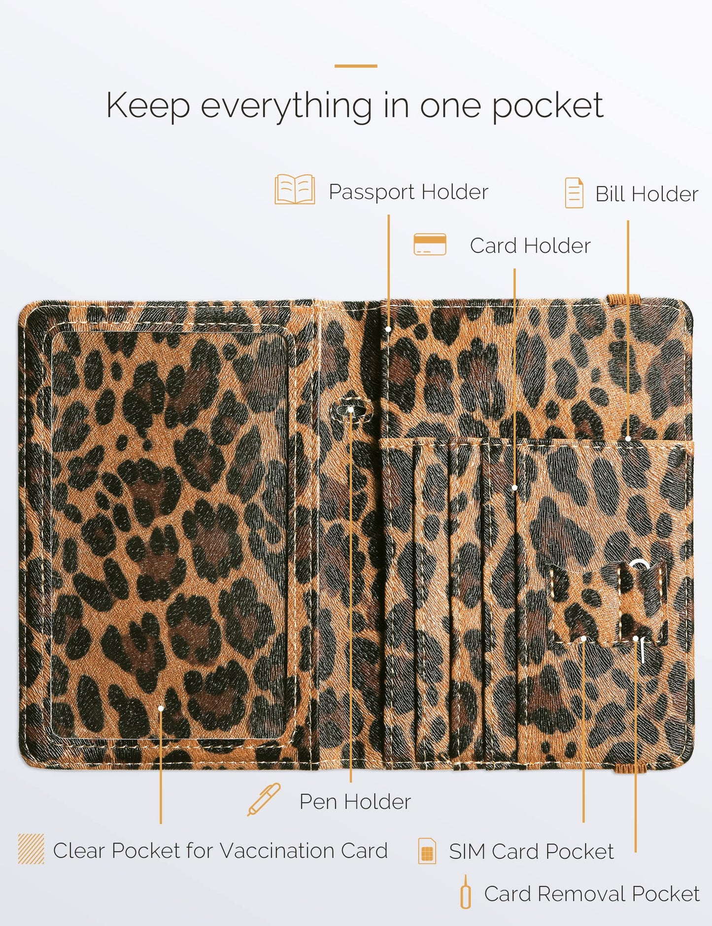 Mymazn Leopard Passport Holder Passport Case Travel Wallet with Vaccination Card Holder Passport Cover with RFID Blocking Clear Pocket For Photo (leopard)