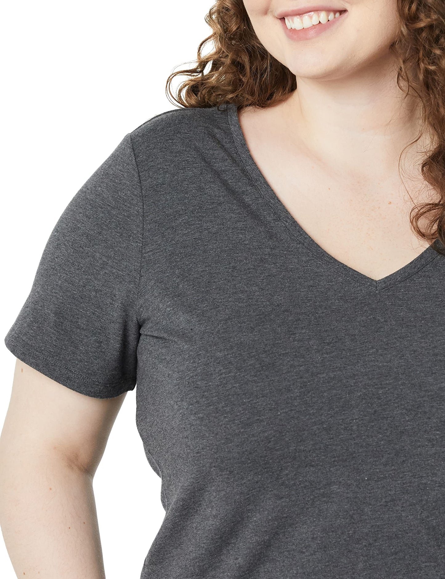 Amazon Essentials Women's Plus Size Short-Sleeve V-Neck T-Shirt, Pack of 2, Black/Charcoal Heather, 3X