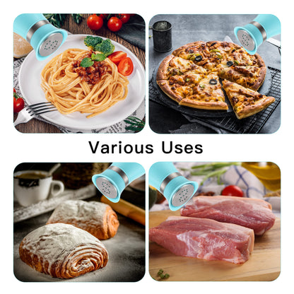 Lonffery Salt and Pepper Shakers, Stainless Steel and Glass Bottle, Set of 2, Turquoise