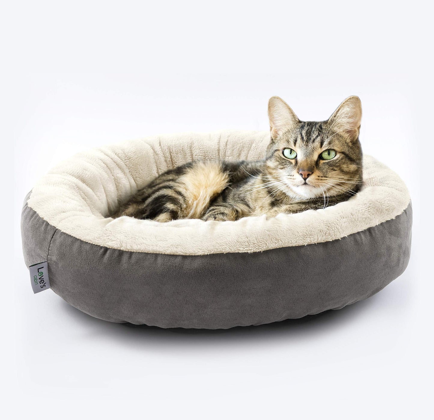 Love's cabin Round Donut Cat and Dog Cushion Bed, 20in Bed for Cats or Small Dogs, Anti-Slip & Water-Resistant Bottom, Super Soft Durable Fabric Pet Beds, Washable Luxury Cat & Dog Bed Gray