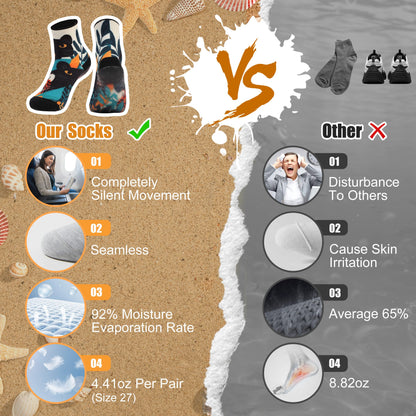 RANDY SUN Ankle Quick-Dry Barefoot Beach Socks with Anti-Slip TPE Sole, Breathable Lightweight Shoes for Sand, Seamless Aqua Socks, Black Leopard Size 24