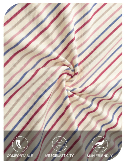 MEROKEETY Women's Summer Short Sleeve Shirt Casual Colourful Striped Crewneck Loose Tops Blouse, Beige, Medium