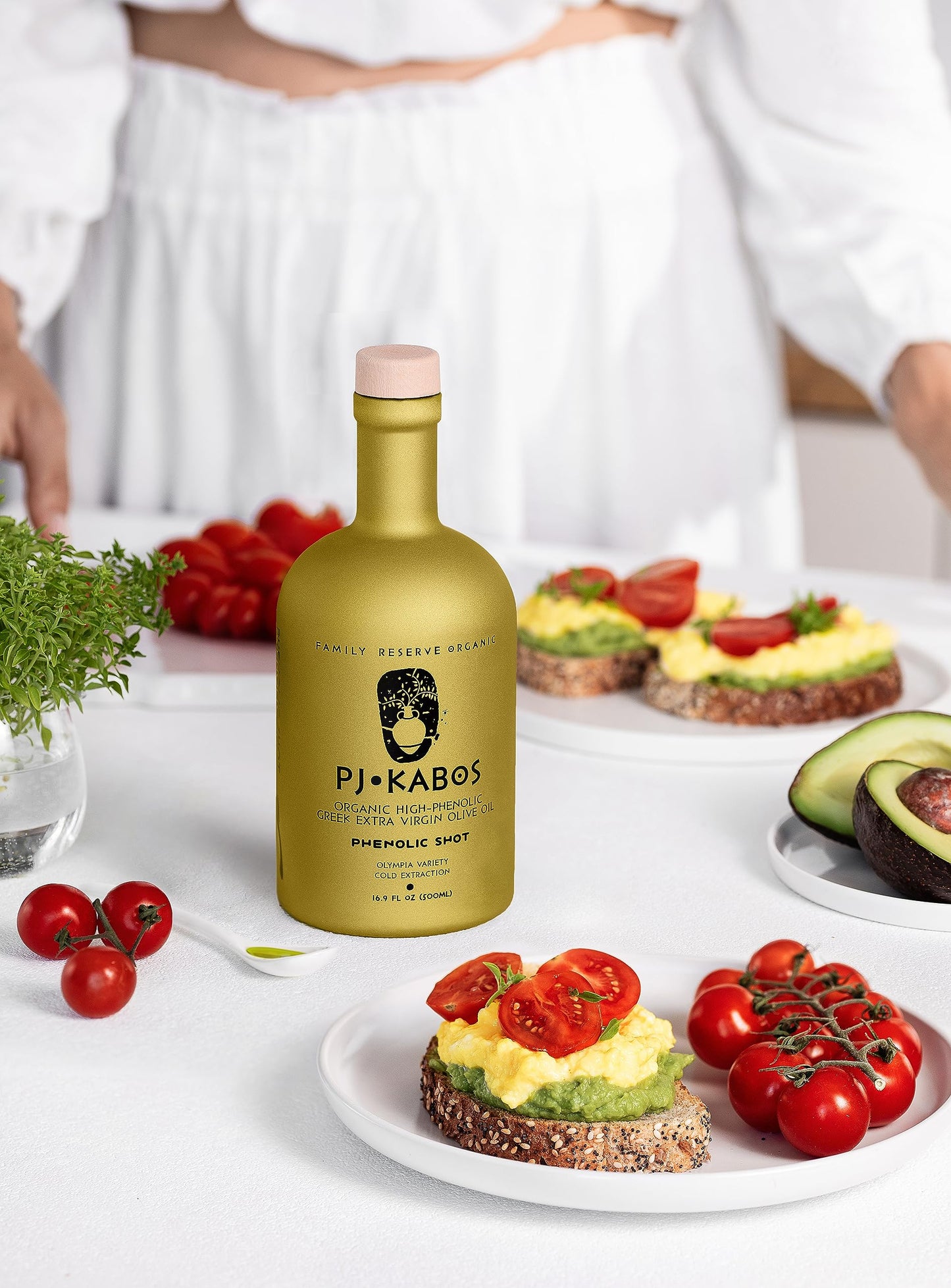 P.J. KABOS 2024/25 Harvest, Extremely High Phenolic (1000+ mg/kg), USDA Organic Greek Extra Virgin Olive Oil, Kosher, Greece, Cold Extracted, 16.9oz Bottle, PJ KABOS “Family Reserve Organic - Phenolic Shot” (6pack)