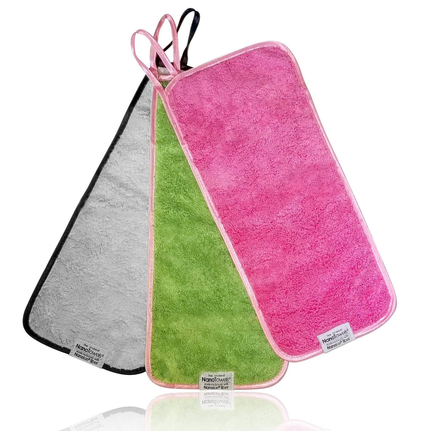 Nano Towel Makeup Remover Face Wash Cloth Multi Color 3-PACK. Remove Cosmetics FAST and Chemical Free. Wipes Away Facial Dirt and Oil Like An Eraser. Great for Sensitive Skin, Acne (Grey, Pink, Green)