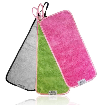 Nano Towel Makeup Remover Face Wash Cloth Multi Color 3-PACK. Remove Cosmetics FAST and Chemical Free. Wipes Away Facial Dirt and Oil Like An Eraser. Great for Sensitive Skin, Acne (Grey, Pink, Green)