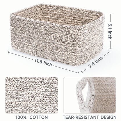 Maxuni 3-Pack Small Storage Baskets for Organizing | Woven Shelf Toy Basket | Rope Baskets for Gifts Empty | Closet Organizer Bins with Handles | Cube Decorative Box | 11.8×7.8×5.1” | Mixed brown