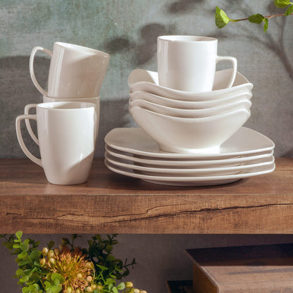 Gibson Home Amelia Court Porcelain Chip and Scratch Resistant Dinnerware set, Service for 4 (12pcs), White (Soft Square)