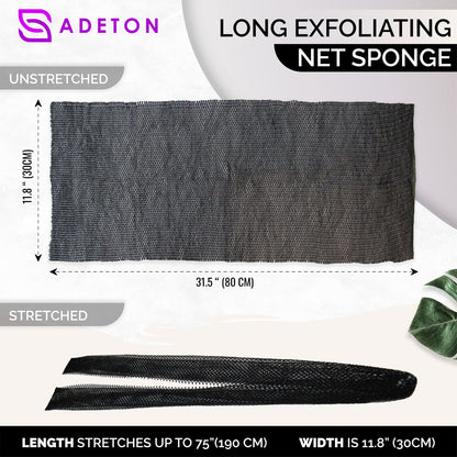 Adeton African Net Sponge, Authentic, with Knots, Exfoliating Bath Wash Cloth, Real Sapo, Black Owned, Long Sponge, Body Exfoliator, Shower Accessories, Back Foot Scalp Scrub Dead Skin Remover (Black)