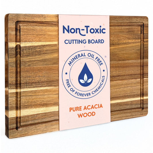 Non Toxic Wood Cutting Board - Conditioned with Natural Beeswax Flaxseed & Lemon Oil - Free of Mineral Oil - Made of FSC Certified Acacia Wood - 16" x 11" Thick Cutting Board by Ziruma
