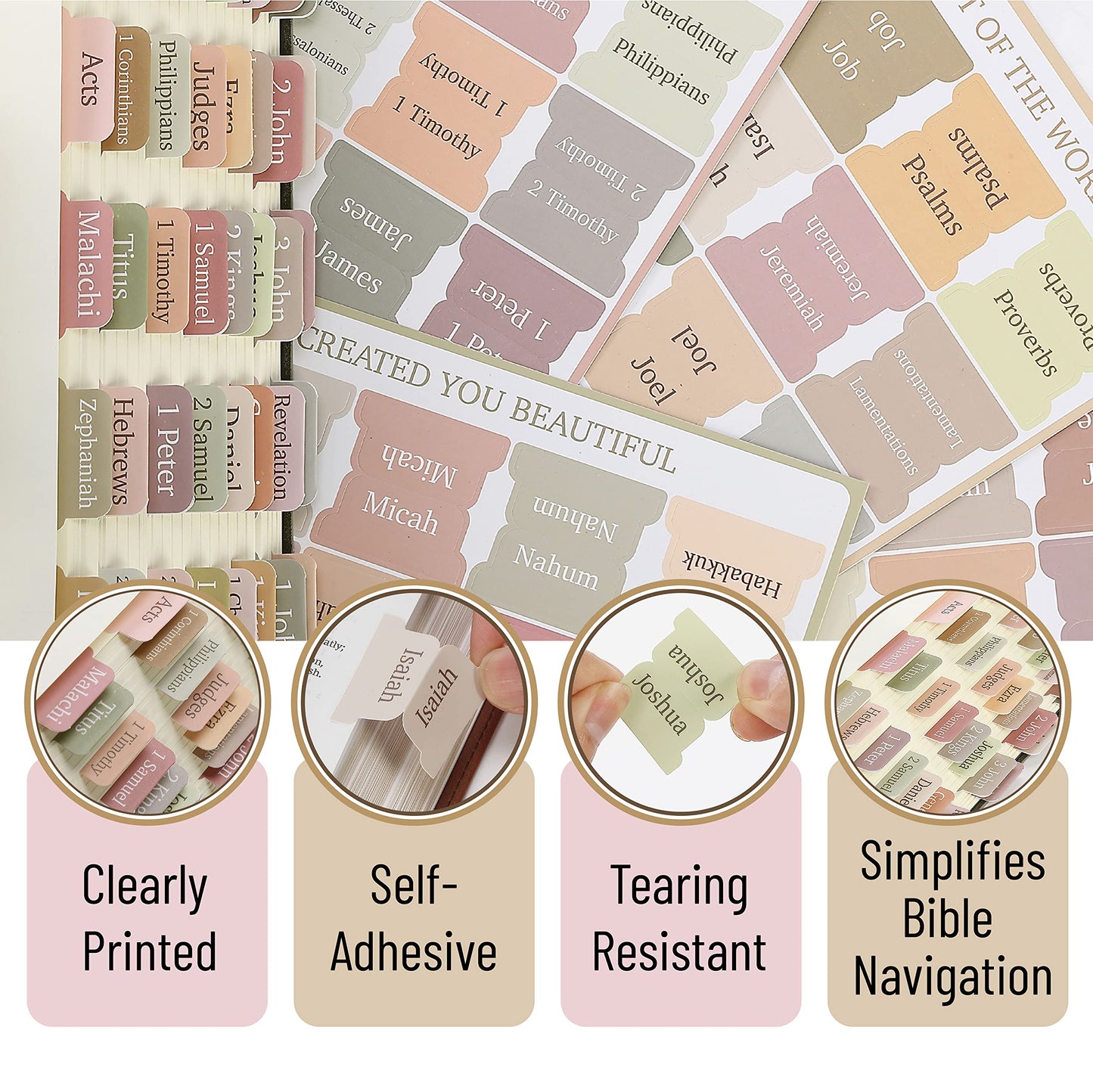 Mr. Pen- Bible Tabs, 75 Boho Theme Laminated Tabs for Women and Men, Study Bible Index, Book Labels