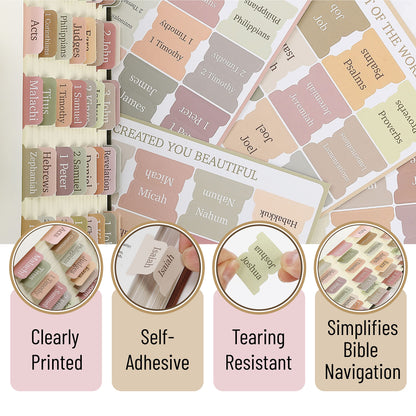 Mr. Pen- Bible Tabs, 75 Boho Theme Laminated Tabs for Women and Men, Study Bible Index, Book Labels