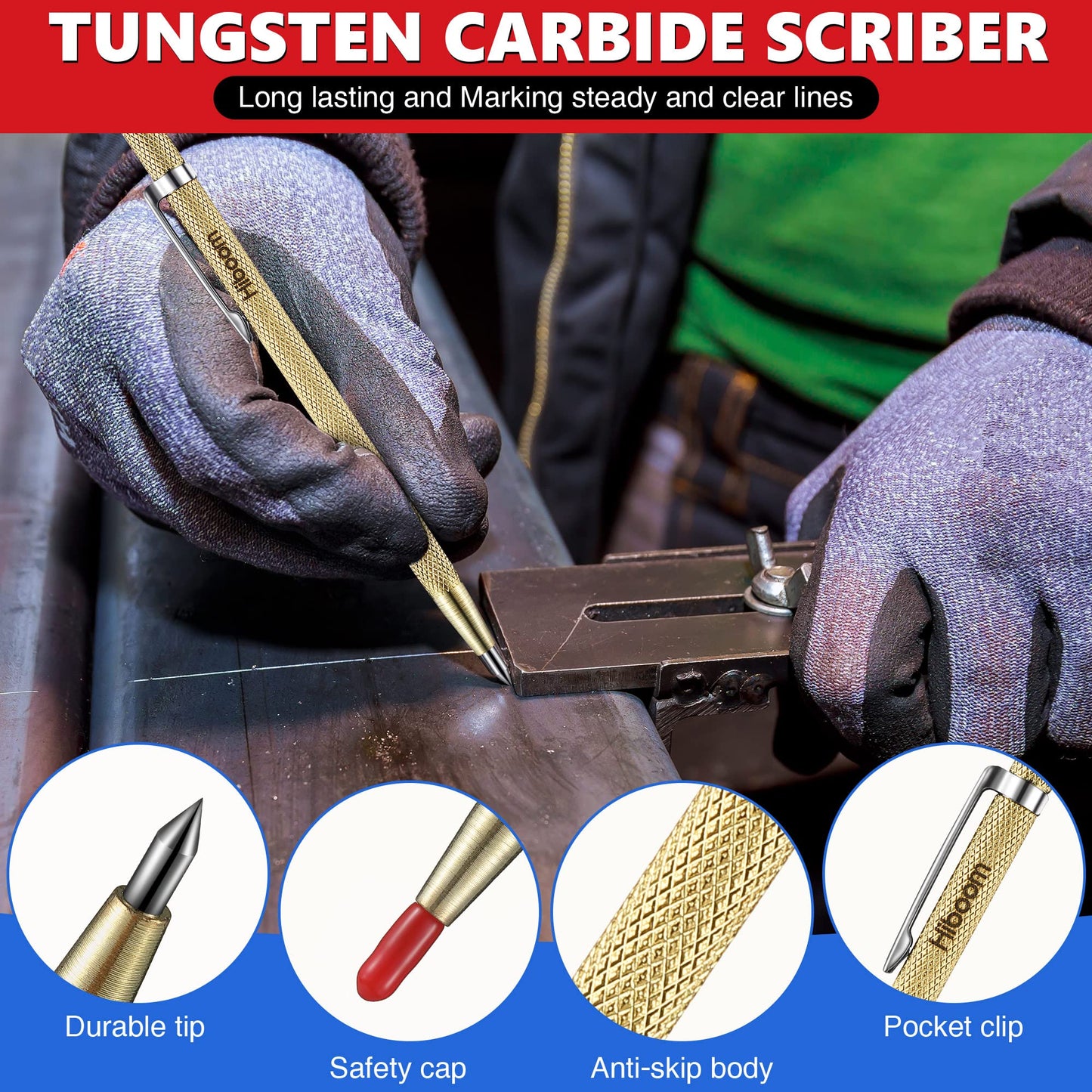 Hiboom 10 Pack Mechanical Carpenter Pencils Set with Sharpener & 36PCs 2.8mm Refills, Deep Hole Marker Pen, Automatic Center Punch, Carbide Scribe Tool, Heavy Duty Construction Pencil for Architect