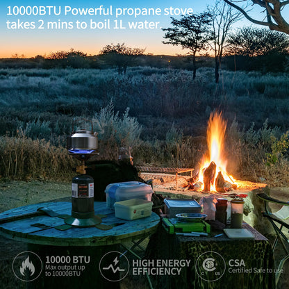 Propane Cylinder Top Stove with Adjustable Burner, Portable Camping/Backpacking Cooker 10000BTU,Camping Stove Propane,Single Burner Propane Stove,Camp Gas Stove with a USB Ligther (Fuel not included)