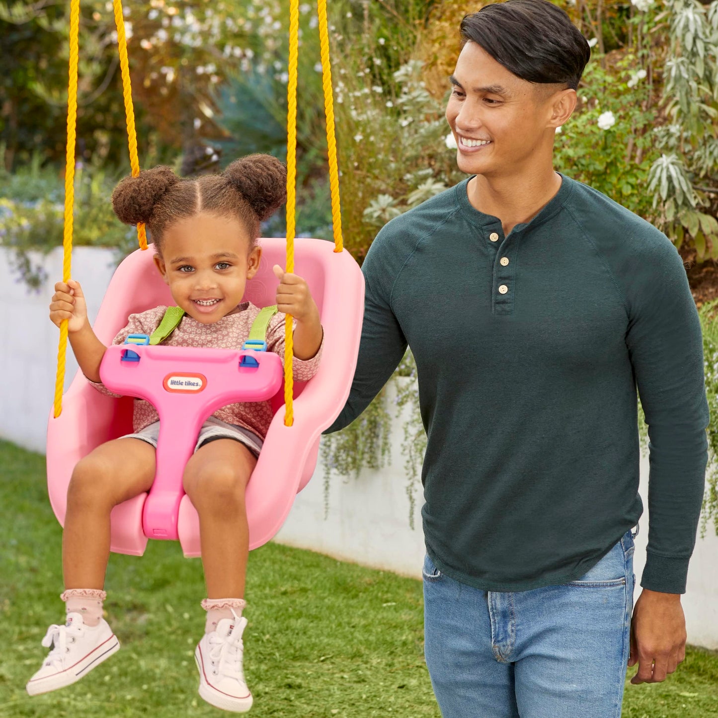 Little Tikes Snug 'n Secure Pink Swing with Adjustable Straps, 2-in-1 for Baby and Toddlers Ages 9 Months - 4 Years,16"D x 16.3"W x 17"H