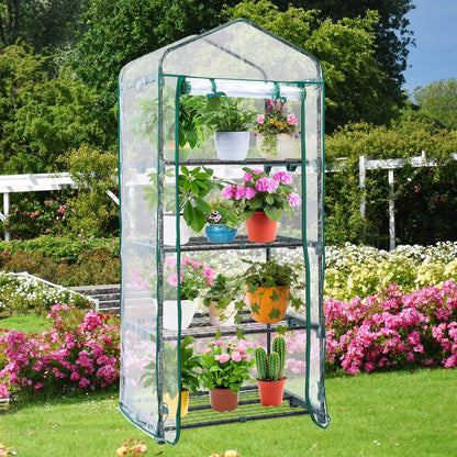 Mini Greenhouse for Outdoors Indoor: Ohuhu Small Green House with 4 Tier Shelves, Portable Plastic Greenhouses with Heavy Duty Transparent PVC Cover for Winter Garden Patio Backyard Porch Balcony