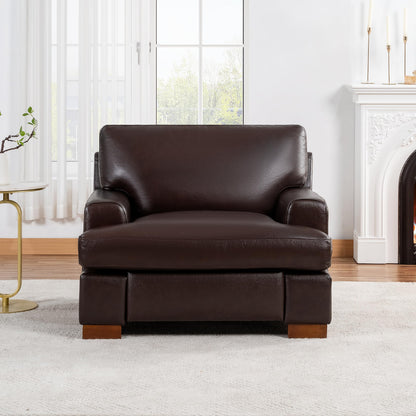 Naomi Home Siggy Genuine Leather Sofa - Set of 3 Luxurious Comfort, Goose Feather Cushion Filling, Square Arm Design, Sturdy Block Legs, Elegant Espresso - Ideal for Living Room, Office, or Bedroom