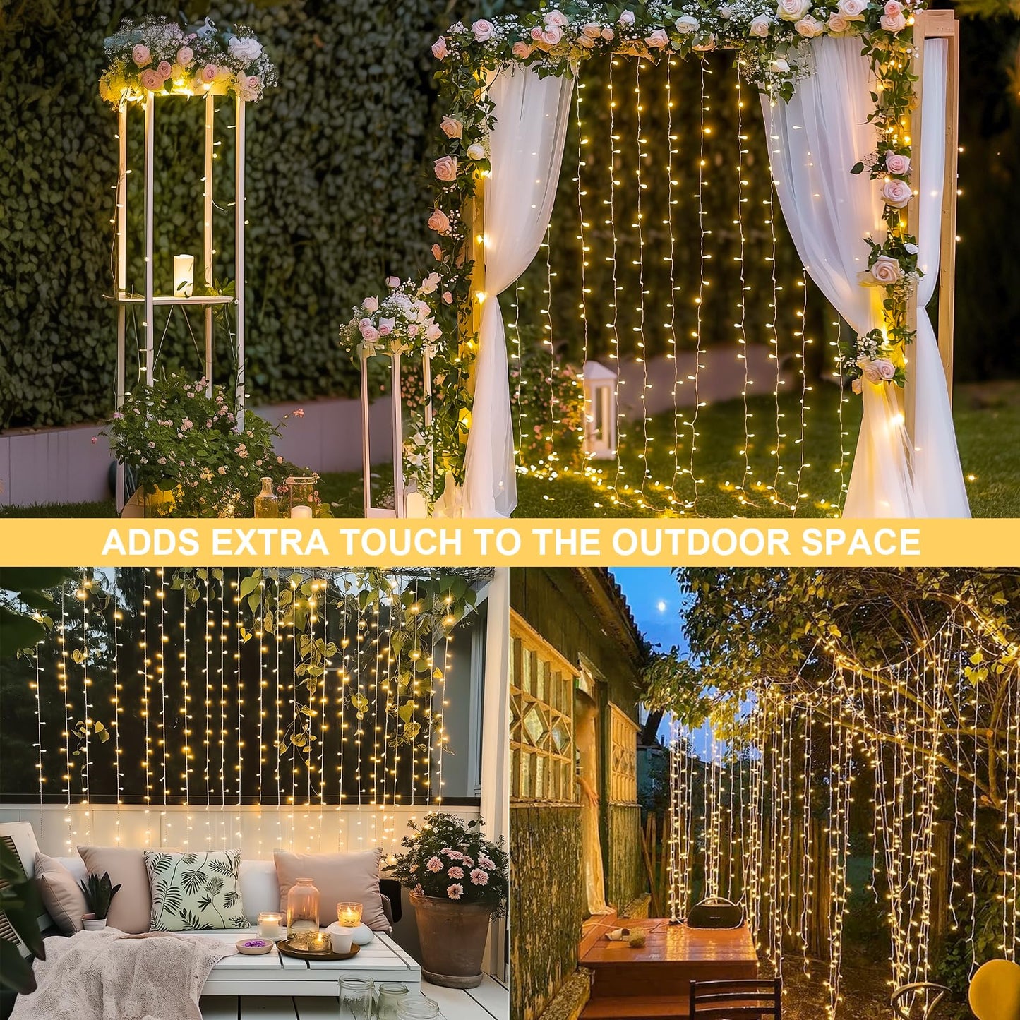 JMEXSUSS 300 LED Remote Control Curtain Lights, Plug in Fairy Curtain Lights Outdoor, Window Wall Hanging String Lights for Bedroom Backdrop Wedding Party Indoor Christmas Patio Dorm Decor, Warm White