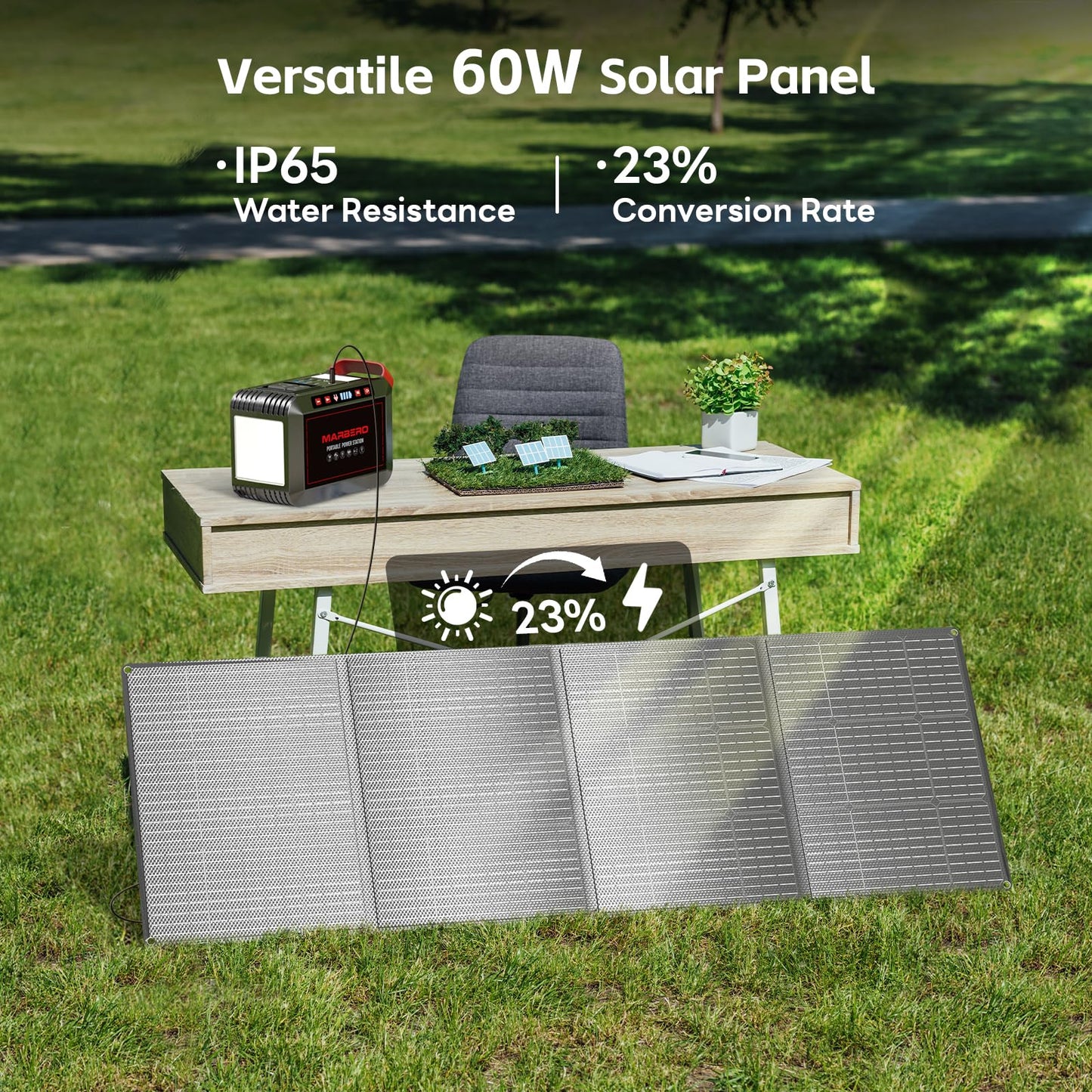 MARBERO 237Wh Solar Generator with Solar Panel Included Portable Power Station 300W Pure Sine Wave with Foldable Solar Panel 60W Set for Camping Outdoor Hiking Fishing Emergency