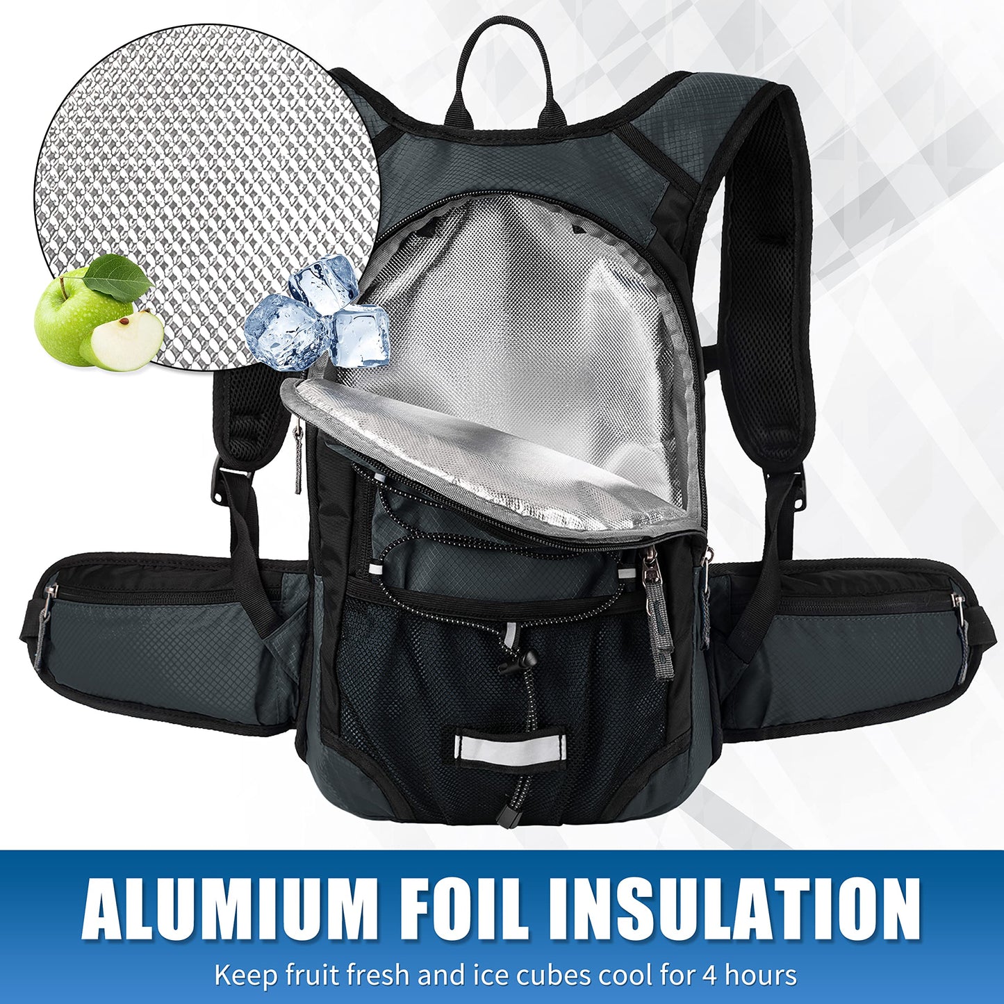 Hydration Pack Hiking Water Backpack - Miracol Insulated Water Bag with 2L Bladder Charcoal Grey