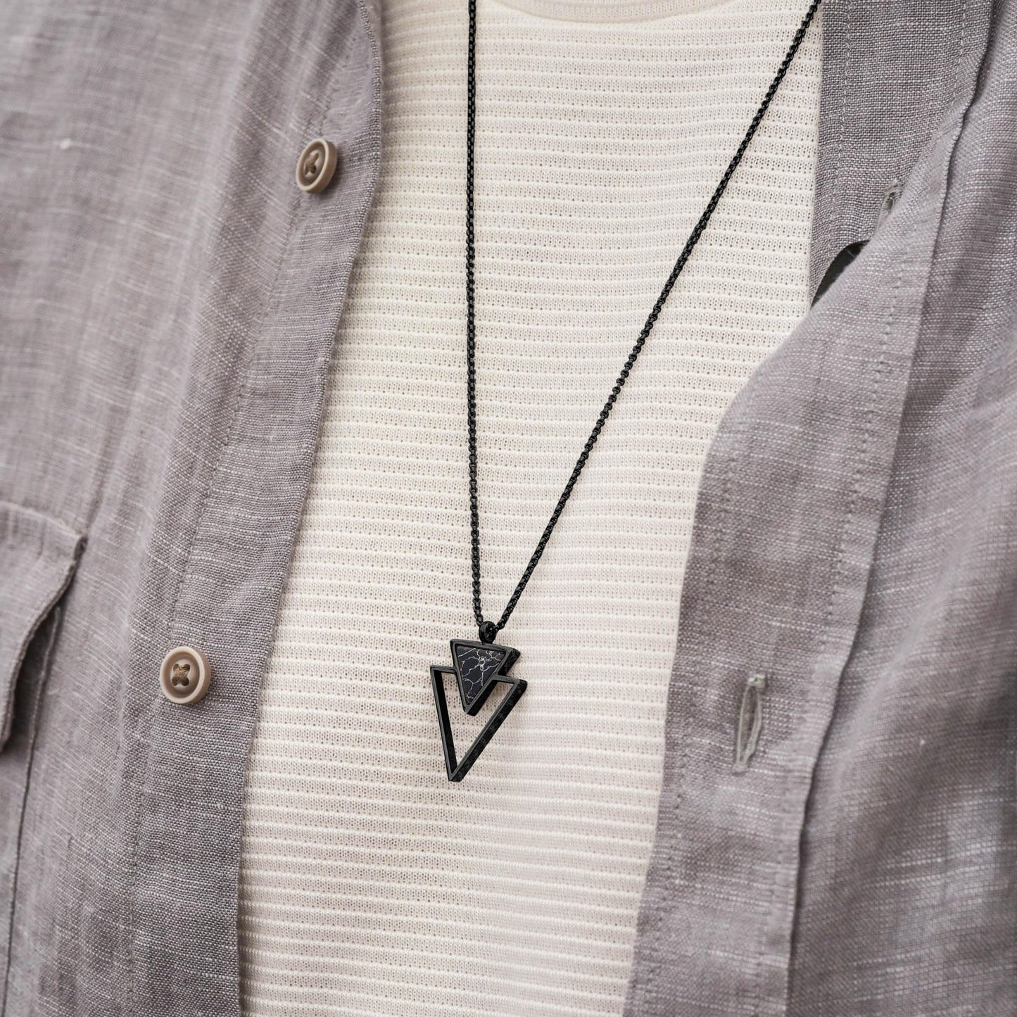 Galis Mens Necklace - Premium Stainless Steel for Men, Non Tarnish with Triangle Black Enamel Pendant, Chain Pendants, Stylish - Gifts for Him - Black 24"