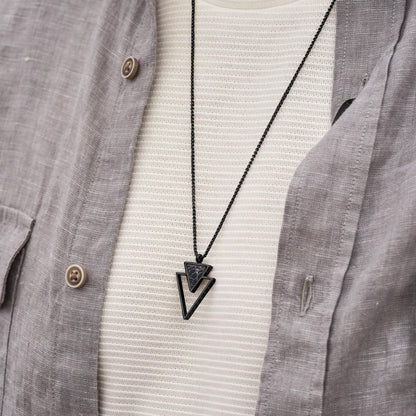 Galis Mens Necklace - Premium Stainless Steel for Men, Non Tarnish with Triangle Black Enamel Pendant, Chain Pendants, Stylish - Gifts for Him - Black 24"