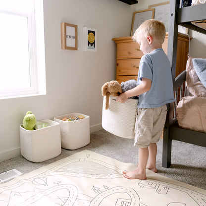 NaturalCozy Storage Cubes 11 Inch Cotton Rope Woven Baskets for Organizing, 3-Pack | Cube Storage Bin | Square Storage Baskets for Shelves Organizer, Classroom, Kids Toy Bins, Closet, Baby Nursery