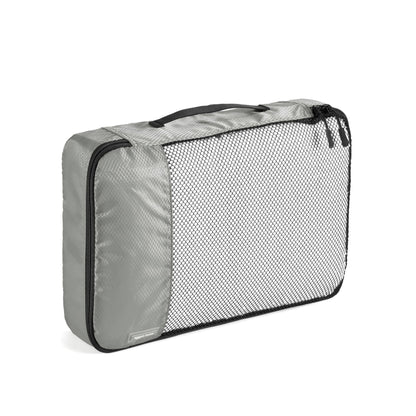 Amazon Basics Lightweight Packing Cubes Travel Organizer Set with Double Zipper, Mesh Top, Multiple Sizes, 4 Piece, Gray