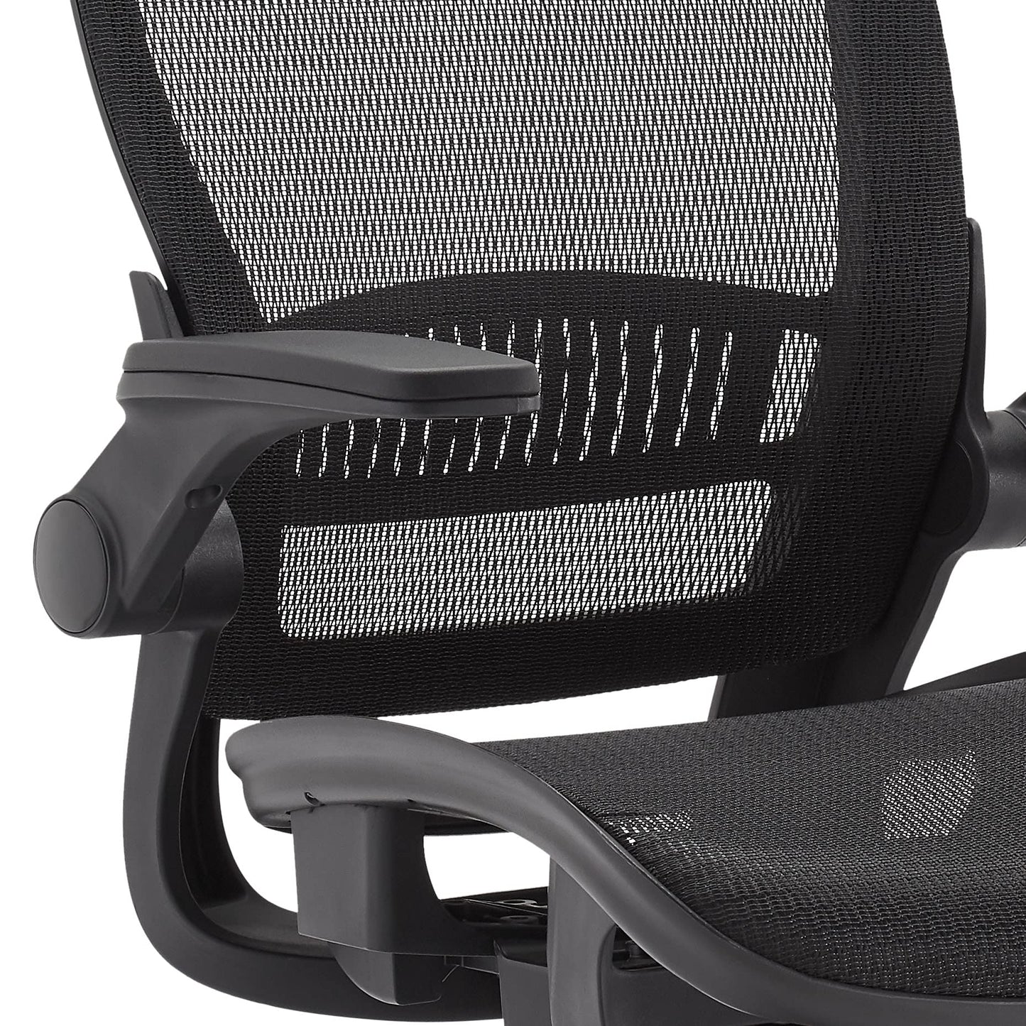 Amazon Basics Ergonomic High-Back Desk Chair, Comfortable Flip-Up Armrests, Contoured Mesh Seat, Swivel, Black, 25.5"D x 26.25"W x 49.25"H