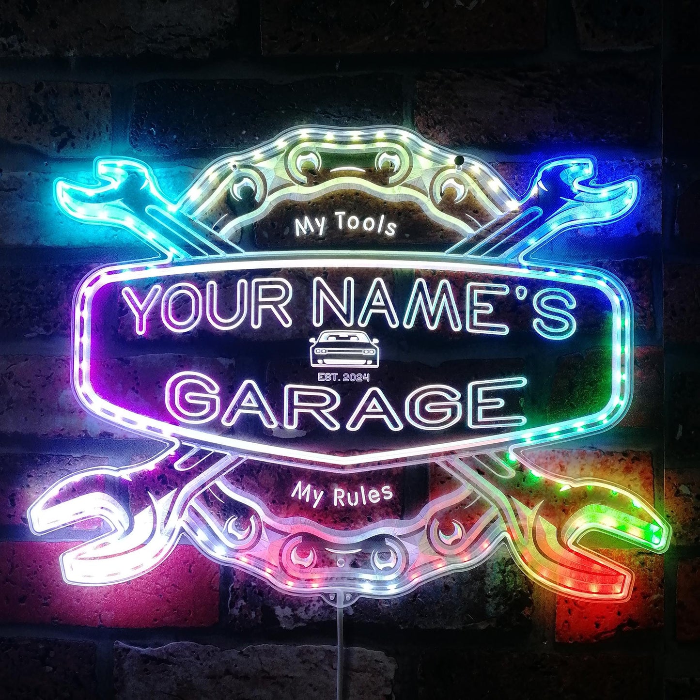 ADVPRO Personalized Your Name Garage Man Cave RGB Dynamic Glam LED Sign - Cut-to-Edge Shape - Smart 3D Decoration - Multicolor Signage st06s64-fnd-pp1-tm-c