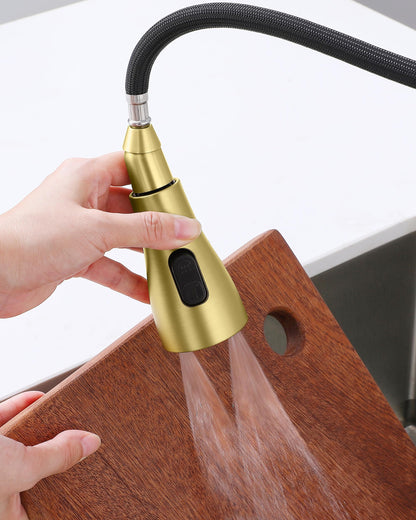 Kitchen Faucet Sprayer Head Replacement - with 15 Adapters Pull Down Faucet Spray Head, Pull Out Faucet Sprayer Nozzle, 3 Function Kitchen Tap Spray Spout Part Connector, Brushed Gold