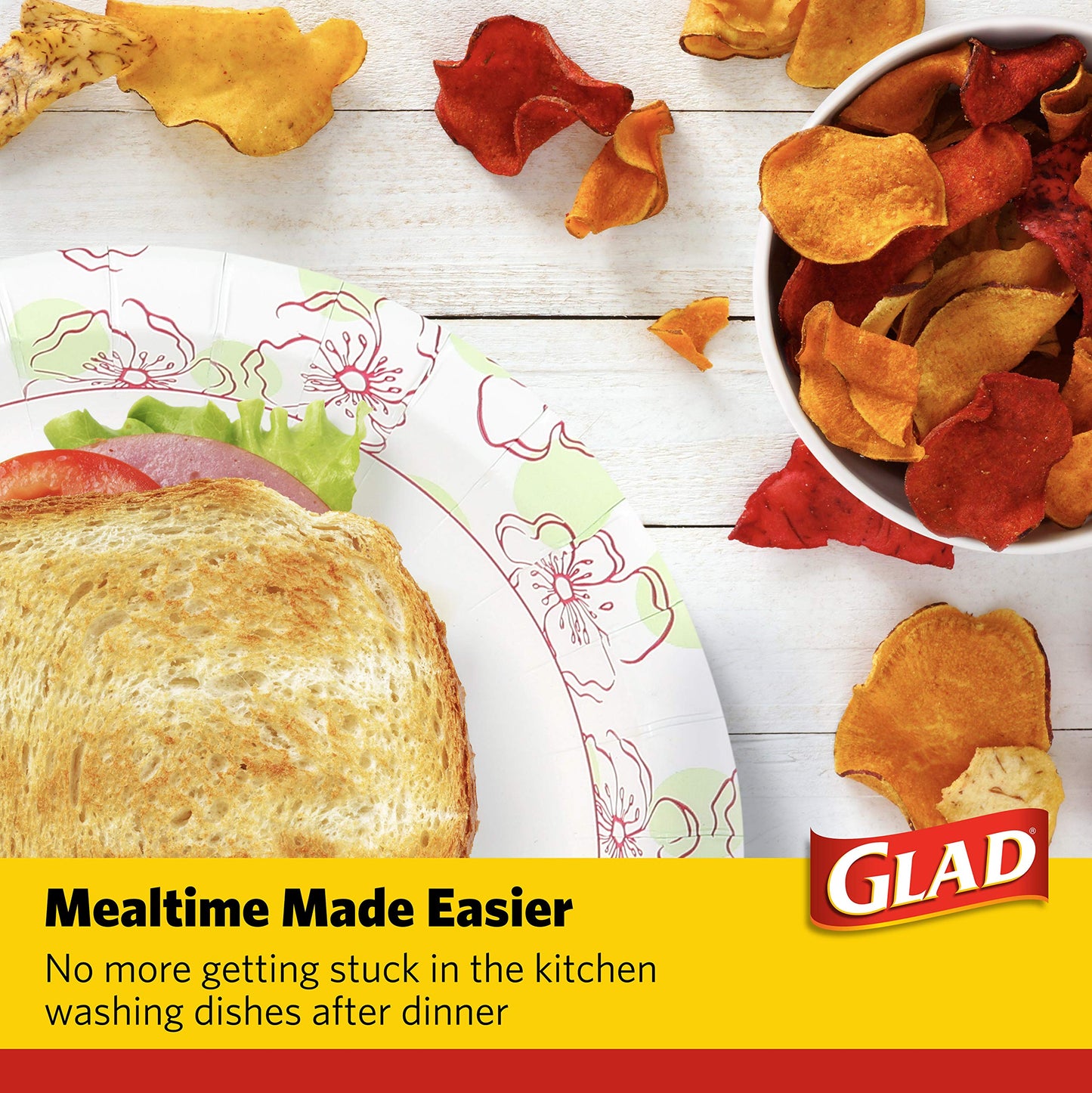 Glad Disposable Paper Plates, 8.5"| Round Soak Proof, Cut Proof, Microwaveable Heavy Duty Disposable Plates |50 Count Bulk Paper Plates, Pink Flower Print| Paper Plate for Parties, Dinner Paper Plates