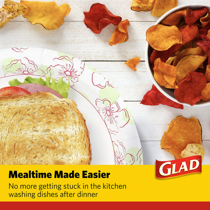 Glad Disposable Paper Plates, 8.5"| Round Soak Proof, Cut Proof, Microwaveable Heavy Duty Disposable Plates |50 Count Bulk Paper Plates, Pink Flower Print| Paper Plate for Parties, Dinner Paper Plates