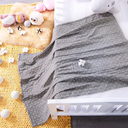 NTBAY 3 Layer Toddler Blanket, Muslin Cotton Jacquard Bed Blankets, Lightweight Thermal Baby Blanket, Super Soft and Warm Crib Blanket for All Seasons, Decoration Gift, 45"x60", Grey Dot