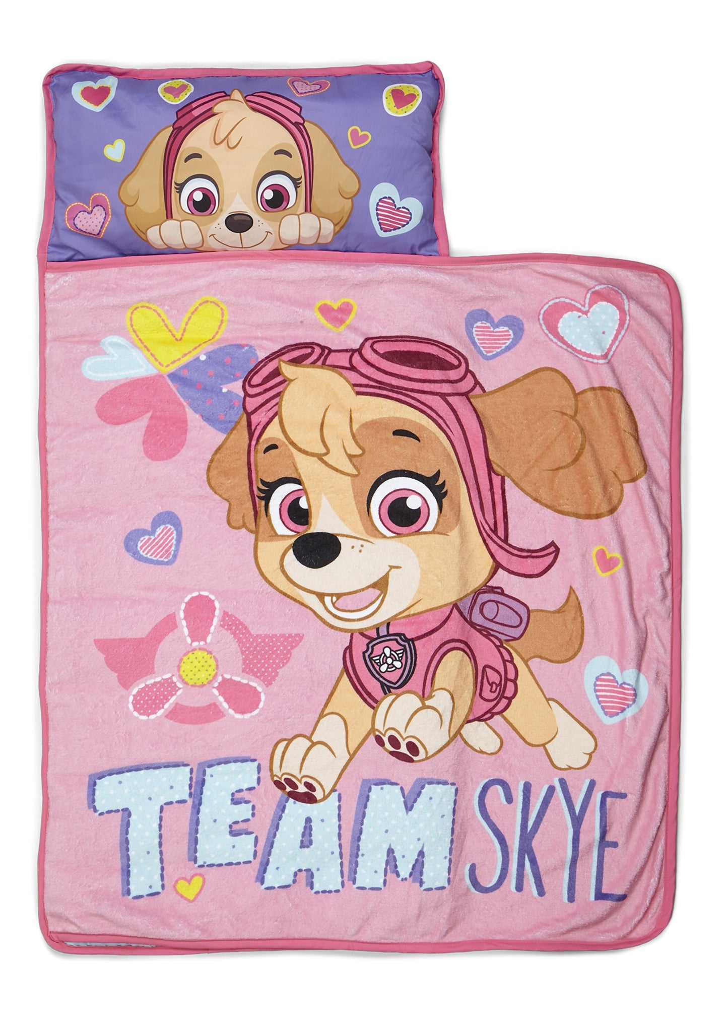 Paw Patrol Team Skye Toddler Nap-Mat Set - Includes Pillow and Plush Blanket – Great for Girls Napping During Daycare or Preschool - Fits Toddlers, Pink