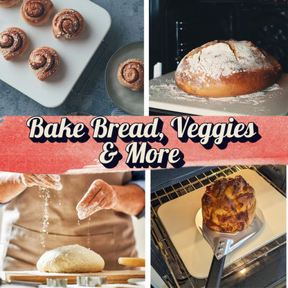 Pizza Stone for Oven and Grill Set - 5PCS Pizza Making Accessories Kit - 15 inch Pizza Stone with Handles, Pizza Peel, Pizza Cutter, Dough Tool - Baking Stone for Bread - Large Rectangular Oven Stones