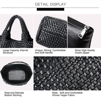 Queenoris Woven Bag for Women, Vegan Leather Tote Bag Large Summer Beach Travel Handbag and Purse Retro Handmade Shoulder Bag (Black)