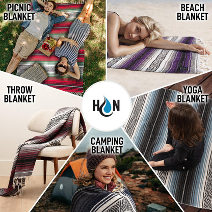 Hydration Nation Authentic Extra Large Mexican Blanket (70"x50") - Handwoven Yoga, Serape - Artisanal Falsa, Beach, Camping, Picnic, Outdoor (Purple)
