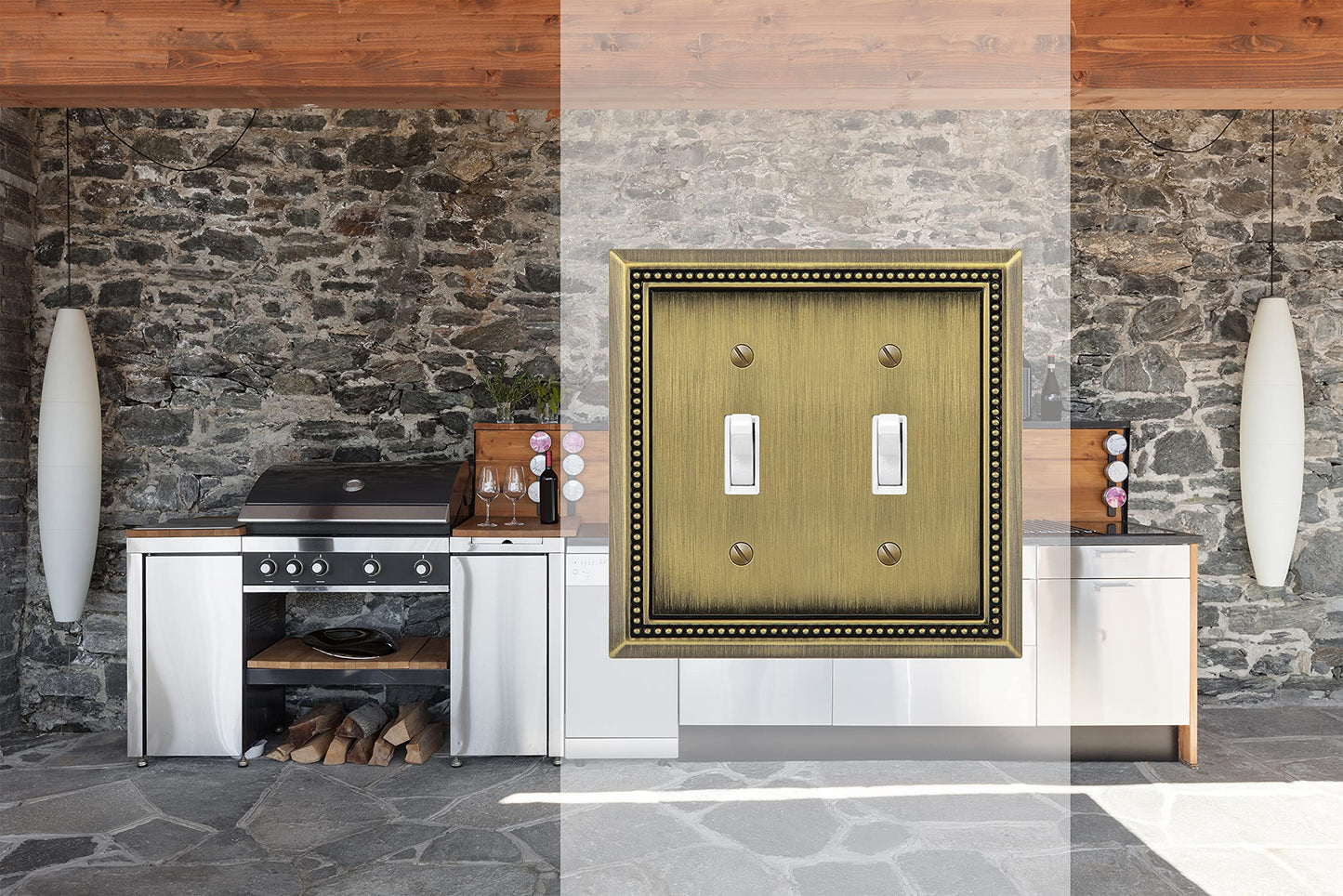 Henne Bery Sunken Pearls Heavy Duty Decorative Wall Plate Switch Plate Outlet Cover (Double Toggle, Antique Brass)