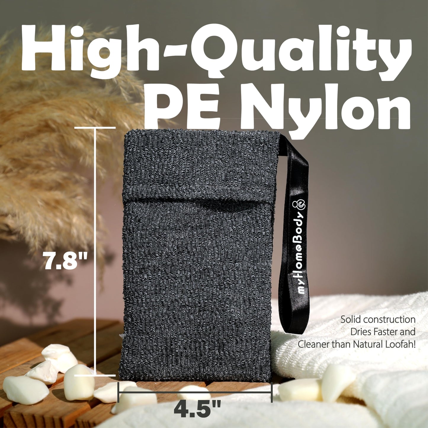 myHomeBody Soap Pocket Exfoliating Pouch, Body Scrubber Sponge, Exfoliator for Bath, Shower or Leftover Bits Saver, Graphite Gray, 2 Pack + 2 Lift Pads