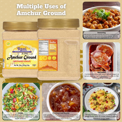 Rani Amchur (Mango) Ground Powder Spice 16oz (1lb) 454g PET Jar ~ All Natural, Indian Origin | No Color | Gluten Friendly | Vegan | NON-GMO | Kosher | No Salt or fillers