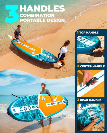 MOUSA 10‘8/11'×35" Extra Wide Inflatable Stand Up Paddle Board, Stable Paddleboard SUP for 2 People/Family, Anti-Slip Full EVA Deck, 3 Handles, 100L Backpack, All-Round Sup Board, Big Fin