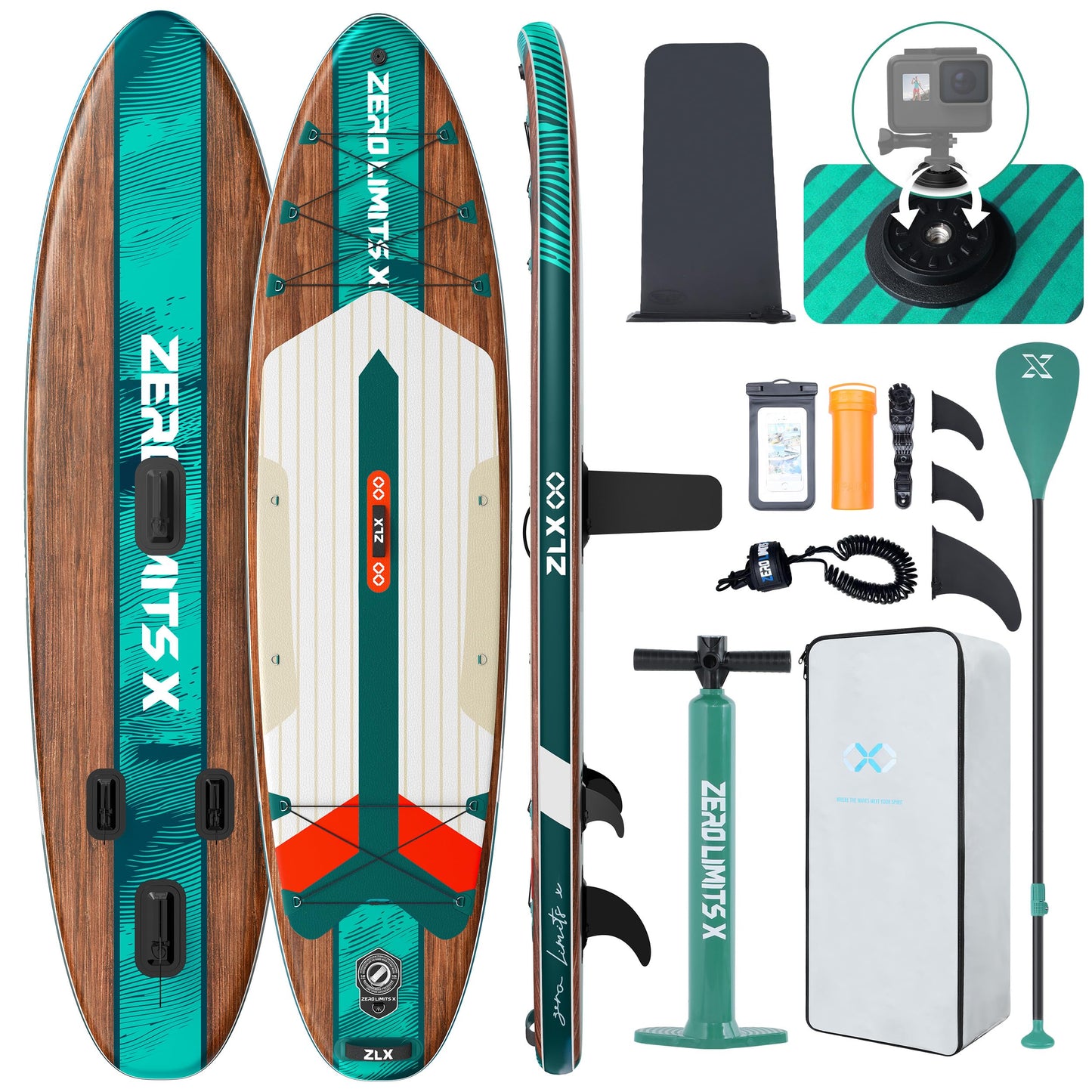 ZLX Inflatable Stand Up Paddle Board, 10'6" SUP Non-Slip Stable Deck Pad, Unique Center Fin, Premium Accessories, Portable Paddleboard for Adults, Beginners, All Skill Levels
