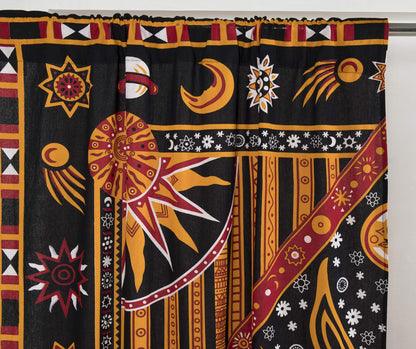 Popular Handicrafts Indian Burning Sun Hippie Mandala Window Curtains - Gypsy Bohemian Sun Moon Beautiful Drapery Bedroom Living Room Balcony Valance Panels Golden