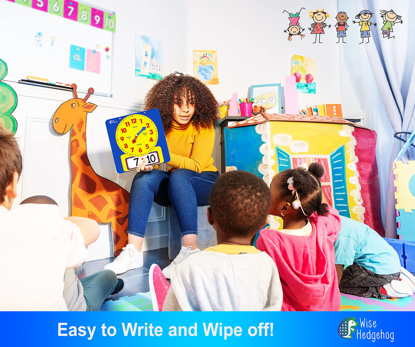 Large Dry Erase Magnetic Teaching Demonstration Clock, Kids Telling Time Learning Clock for Analog and Digital Time, Labelled Minute & Hour Hands, for School Classrooms & Homeschool Supplies