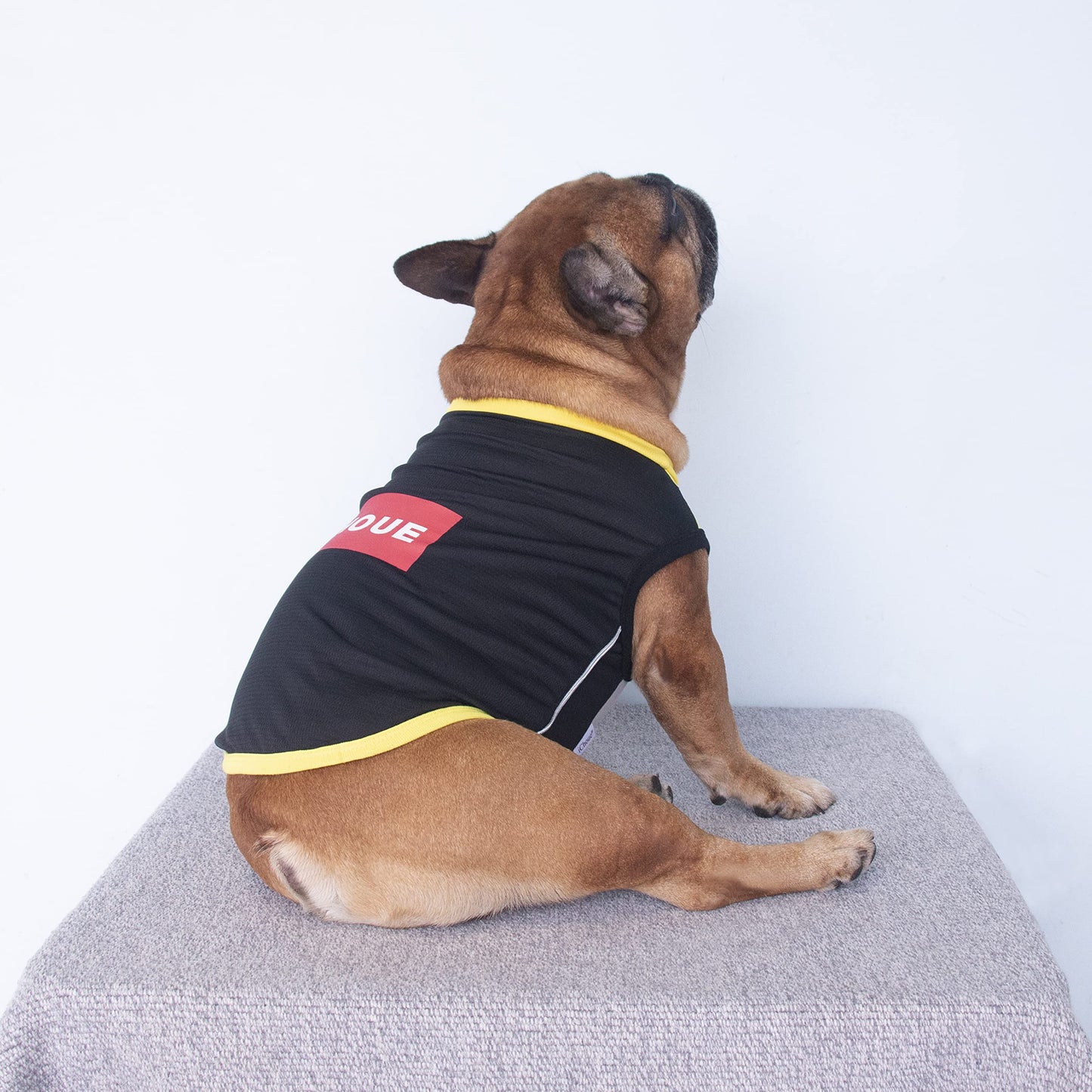 iChoue French Bulldog Summer Cooling Shirt for Dogs UV Sun Protection Vest Sleeveless Stretchy Tank Top English Pug Yellow Black - Large
