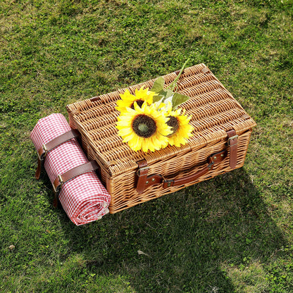 HYBDAMAI Picnic Basket for 4 Persons with Waterproof Picnic Blanket and Insulated Cooler, Large Wicker Picnic Basket for Camping, Outdoors, Valentine's Day, Christmas, Birthday, Wedding Gift